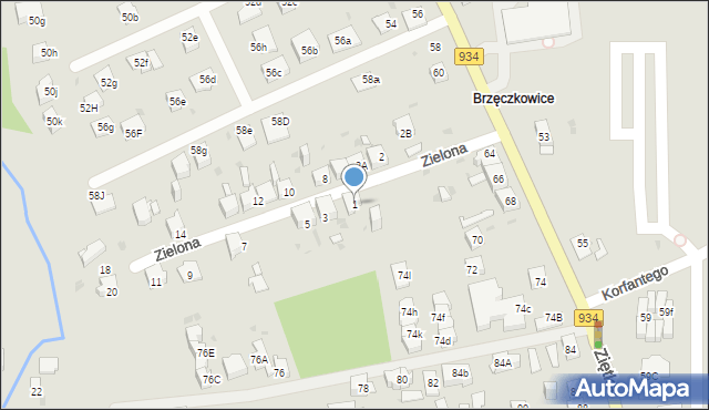 Mysłowice, Zielona, 1, mapa Mysłowice