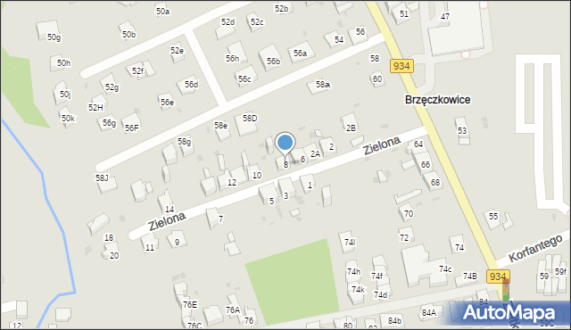 Mysłowice, Zielona, 8, mapa Mysłowice
