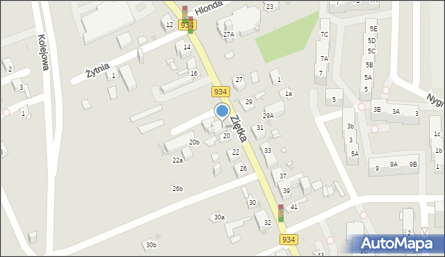 Mysłowice, Ziętka Jerzego, gen., 20A, mapa Mysłowice