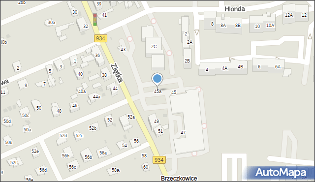 Mysłowice, Ziętka Jerzego, gen., 45a, mapa Mysłowice