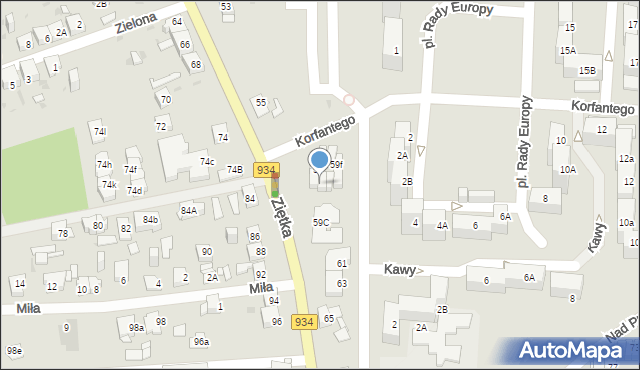 Mysłowice, Ziętka Jerzego, gen., 59a1, mapa Mysłowice