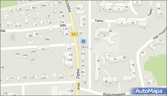 Mysłowice, Ziętka Jerzego, gen., 67c, mapa Mysłowice