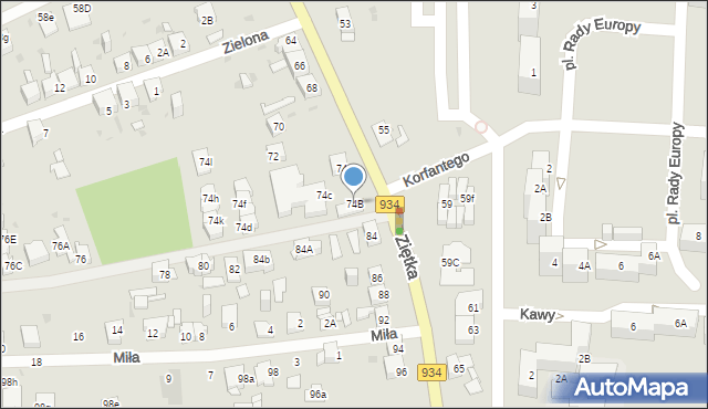 Mysłowice, Ziętka Jerzego, gen., 74B, mapa Mysłowice