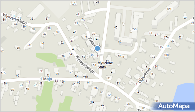 Myszków, Zielona, 1, mapa Myszków
