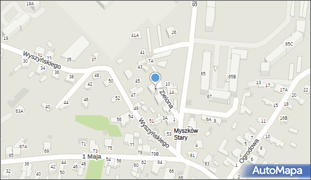Myszków, Zielona, 5, mapa Myszków