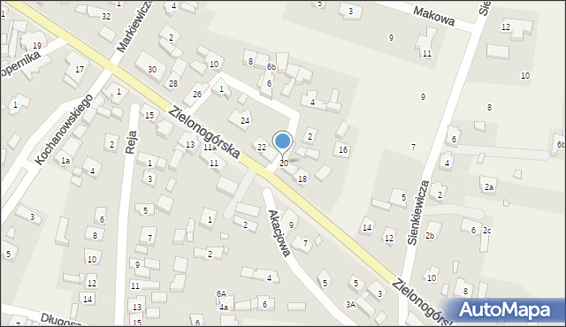 Niedoradz, Zielonogórska, 20, mapa Niedoradz