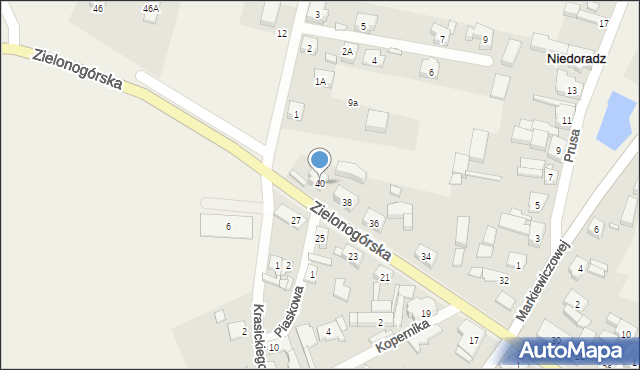Niedoradz, Zielonogórska, 40, mapa Niedoradz