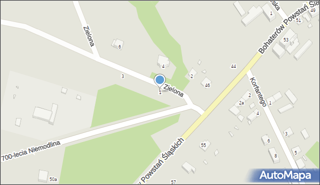 Niemodlin, Zielona, 1, mapa Niemodlin