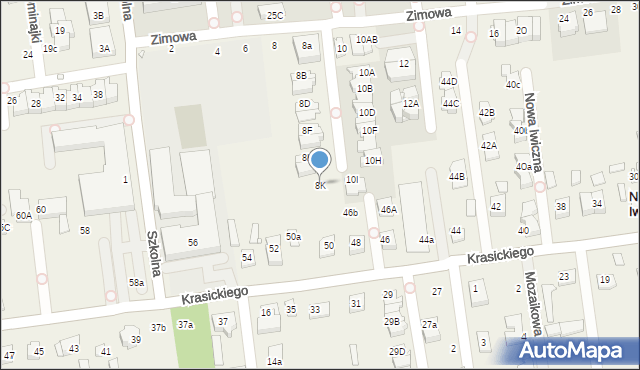 Nowa Iwiczna, Zimowa, 8K, mapa Nowa Iwiczna