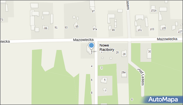 Nowe Racibory, Zielona, 2, mapa Nowe Racibory