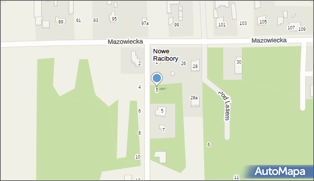 Nowe Racibory, Zielona, 3, mapa Nowe Racibory