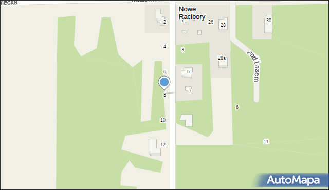 Nowe Racibory, Zielona, 8, mapa Nowe Racibory