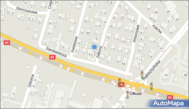 Olkusz, Zielona, 1, mapa Olkusz