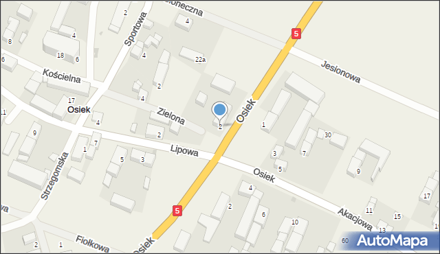 Osiek, Zielona, 2, mapa Osiek