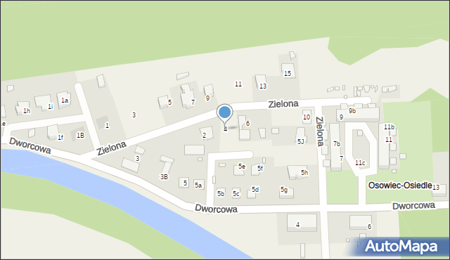 Osowiec, Zielona, 4, mapa Osowiec