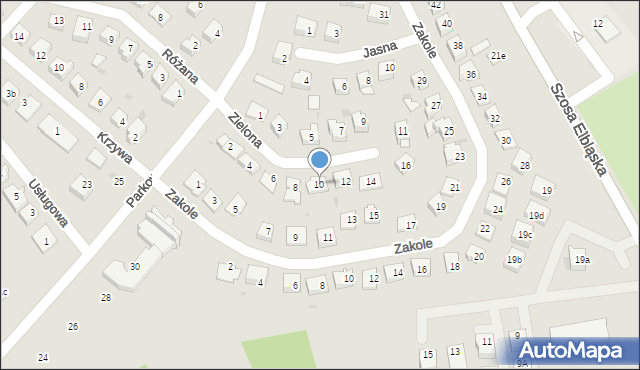 Ostróda, Zielona, 10, mapa Ostróda