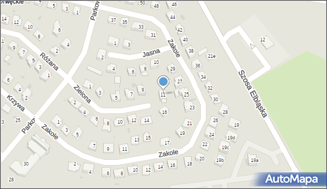Ostróda, Zielona, 11, mapa Ostróda