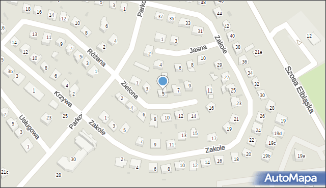 Ostróda, Zielona, 5, mapa Ostróda