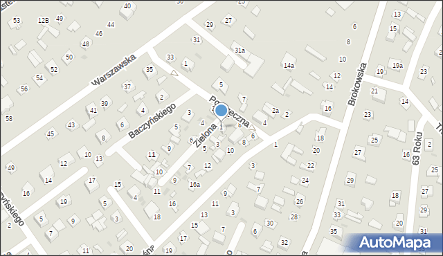 Ostrów Mazowiecka, Zielona, 1, mapa Ostrów Mazowiecka