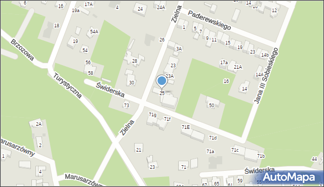 Otwock, Zielna, 25, mapa Otwock