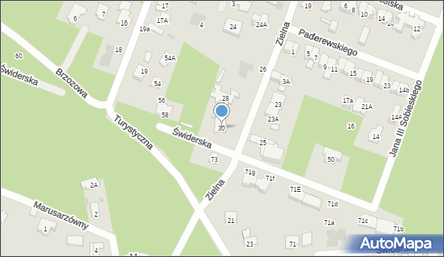 Otwock, Zielna, 30, mapa Otwock