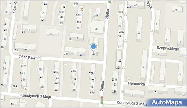 Piekary Śląskie, Ziętka Jerzego, gen., 74I, mapa Piekary Śląskie