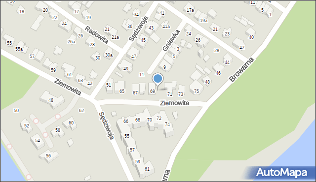 Poznań, Ziemowita, 69a, mapa Poznania