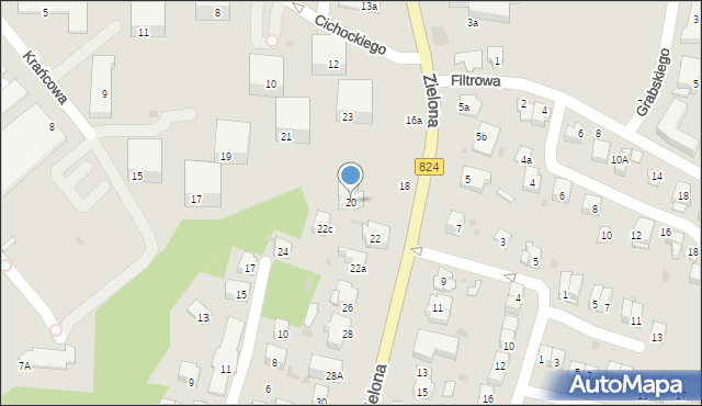 Puławy, Zielona, 20, mapa Puław