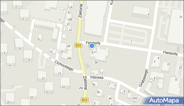 Puławy, Zielona, 3, mapa Puław