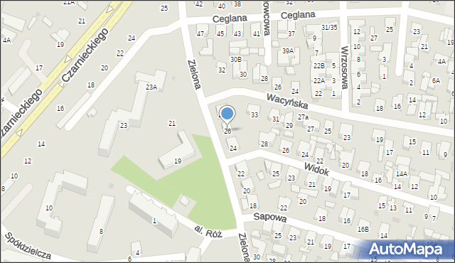 Radom, Zielona, 26, mapa Radomia