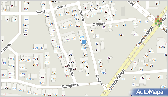 Radom, Zielona, 31/1, mapa Radomia