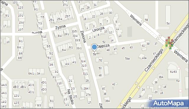 Radom, Zielona, 54, mapa Radomia