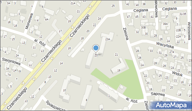 Radom, Zielona, 23, mapa Radomia