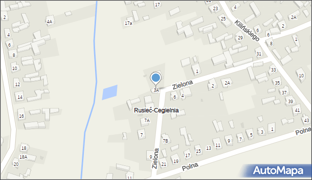 Rusiec, Zielona, 3A, mapa Rusiec