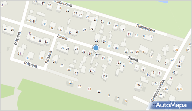 Siedlce, Zielna, 17, mapa Siedlce