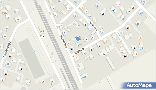 Sierakowice, Zielona, 1, mapa Sierakowice
