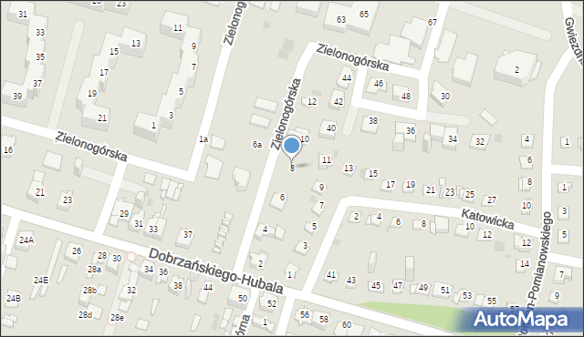 Sosnowiec, Zielonogórska, 8, mapa Sosnowca