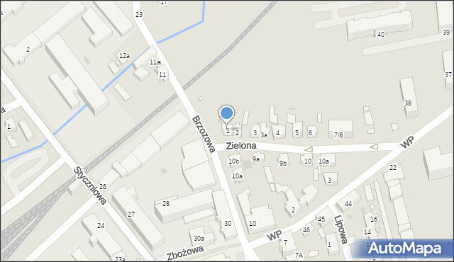 Sulechów, Zielona, 1, mapa Sulechów