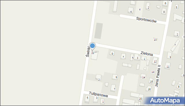 Świnice Warckie, Zielona, 11, mapa Świnice Warckie