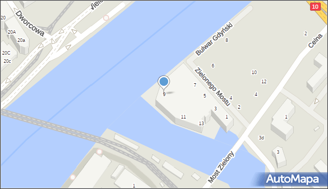 Szczecin, Zielonego Mostu, 9, mapa Szczecina