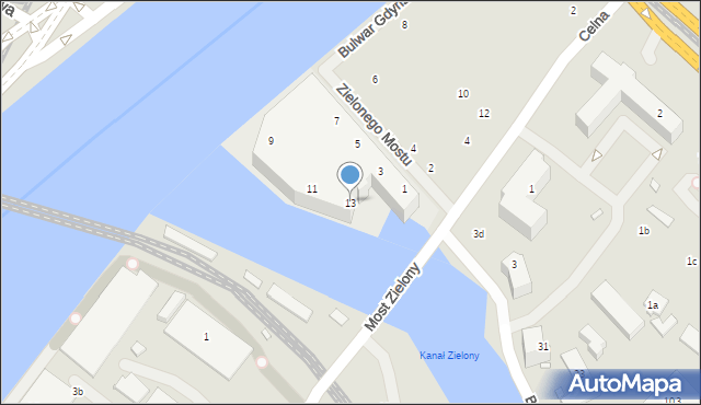 Szczecin, Zielonego Mostu, 13, mapa Szczecina
