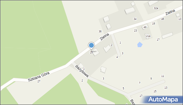 Szklana Góra, Zielna, 25, mapa Szklana Góra