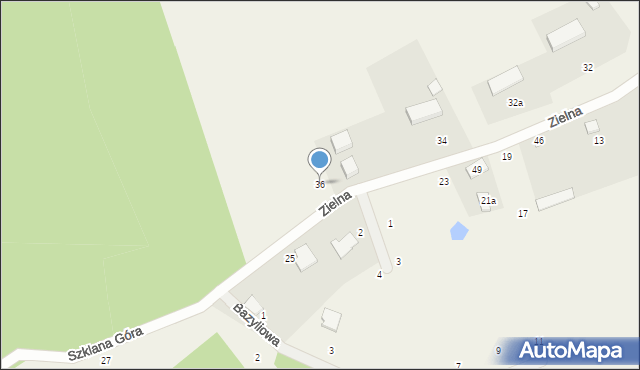 Szklana Góra, Zielna, 36, mapa Szklana Góra