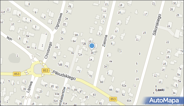 Tomaszów Lubelski, Zielona, 1b, mapa Tomaszów Lubelski