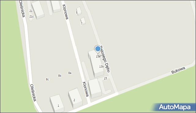 Trzebnica, Zielonego Dębu, 13a, mapa Trzebnica