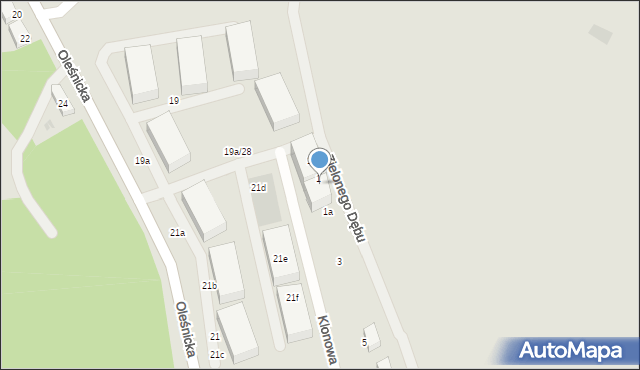 Trzebnica, Zielonego Dębu, 1d, mapa Trzebnica