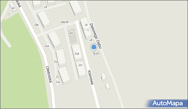 Trzebnica, Zielonego Dębu, 3, mapa Trzebnica