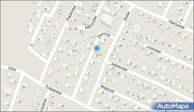 Tychy, Zielona, 10, mapa Tychów