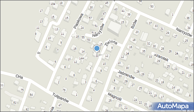 Tychy, Zielona, 11, mapa Tychów