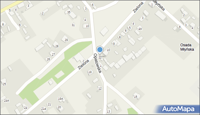 Waśniów, Zielona, 12, mapa Waśniów